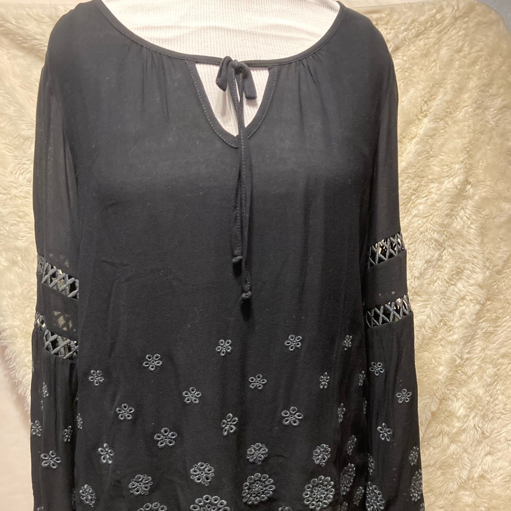 NWT Indigo Soul black boho Peasant Blouse sz Lrg